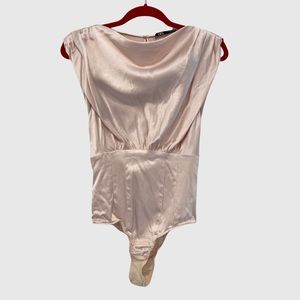 Zara Light Pink Metallic Sleeveless Cowl Neck Bodysuit M NWT